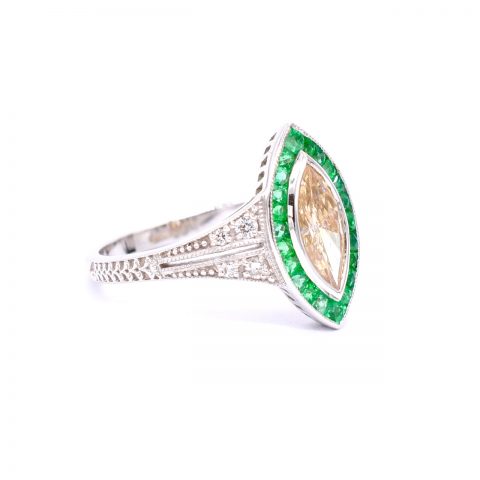 Champagne Diamond & Emerald Target Ring