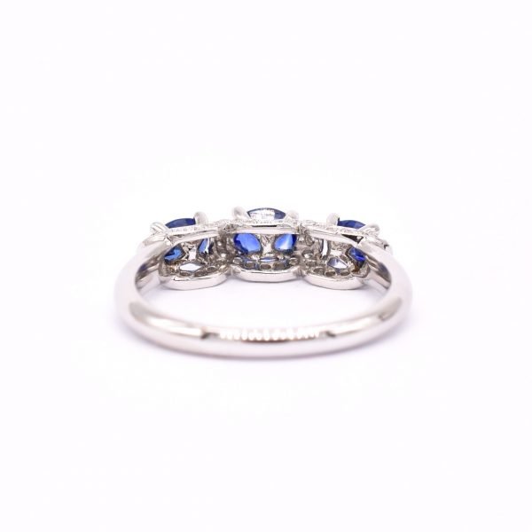 Sapphire & Diamond Scalloped Edge Ring