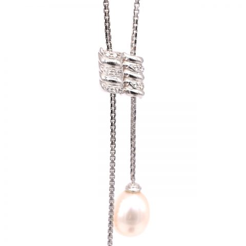 Pearl & Diamond Drop Necklace