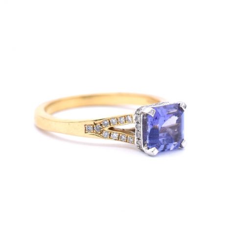 Asscher Cut Tanzanite & Diamond Ring