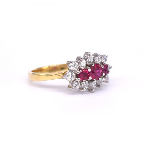 Ruby & Diamond Boat Cluster Ring