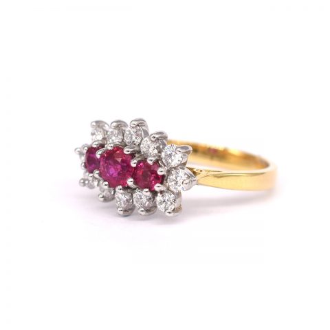 Ruby & Diamond Boat Cluster Ring