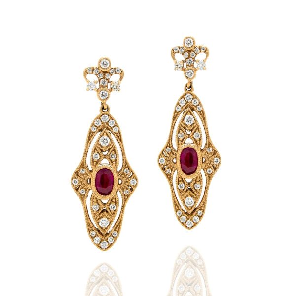 Ruby & Diamond Fleur De Lis Earrings