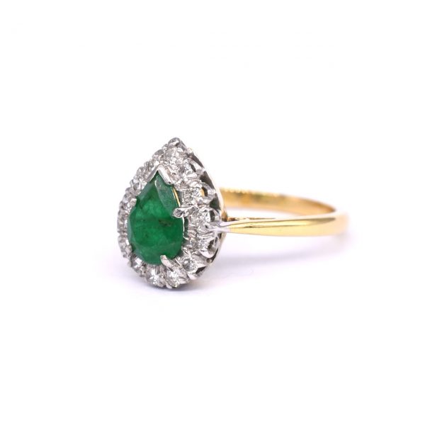 Pear Cut Emerald & Diamond Cluster Ring