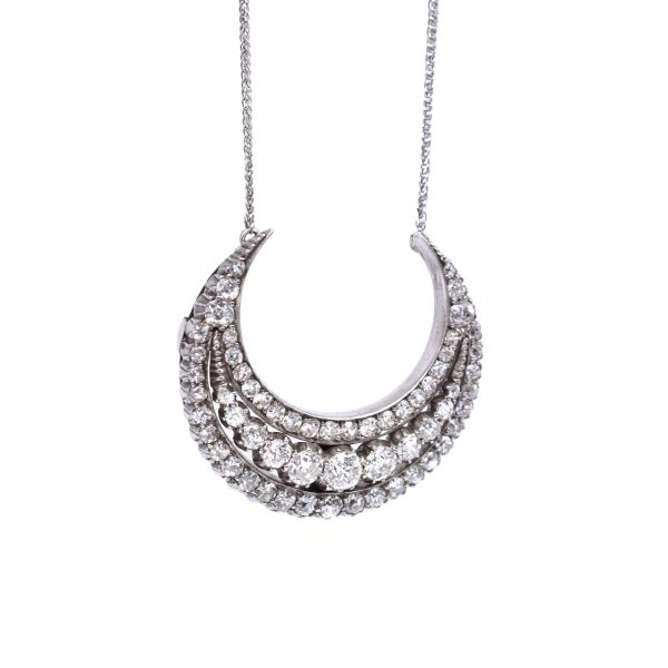 Antique Diamond Crescent Moon Necklace