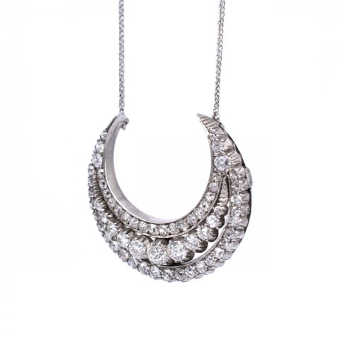 Antique Diamond Crescent Moon Necklace