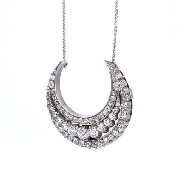 Antique Diamond Crescent Moon Necklace