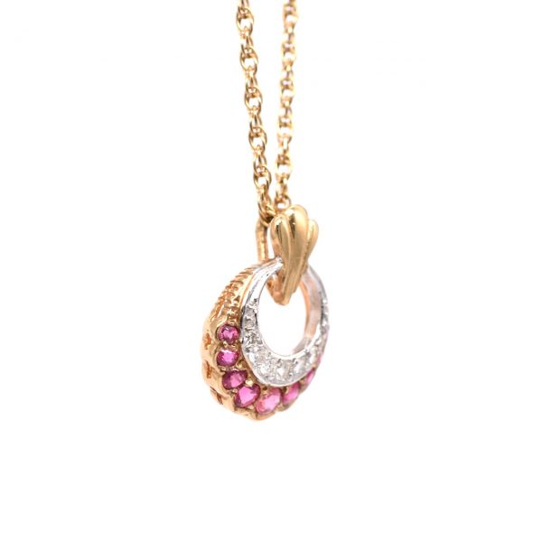 Vintage Ruby & Diamond Crescent Necklace