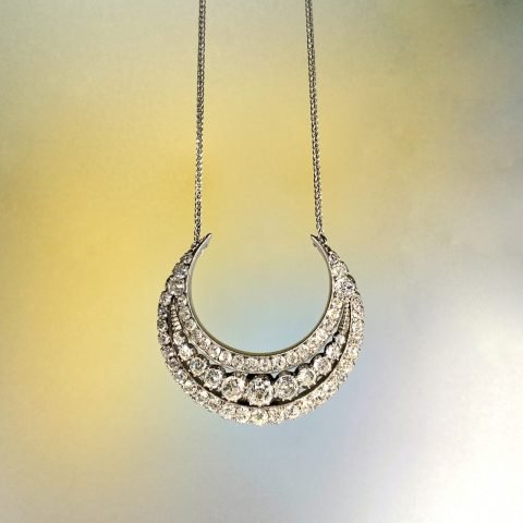 Antique Diamond Crescent Moon Necklace