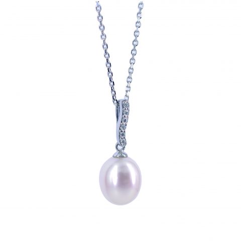 Pearl & Diamond Droplet Necklace