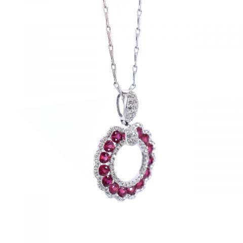 Ruby & Diamond Halo Necklace