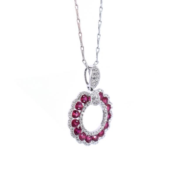 Ruby & Diamond Halo Necklace