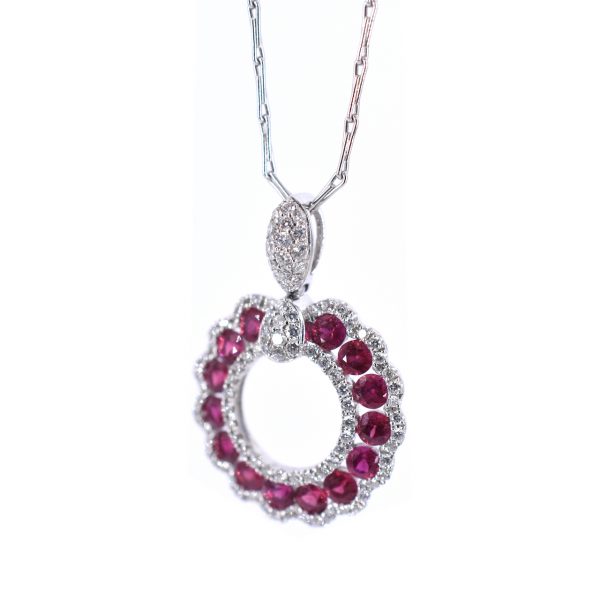 Ruby & Diamond Halo Necklace