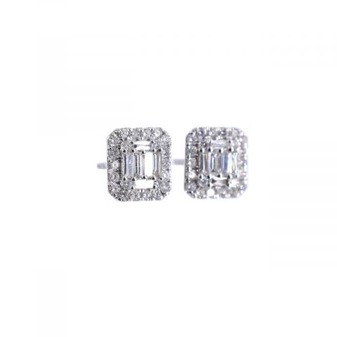Baguette & Round Cut Diamond Earrings