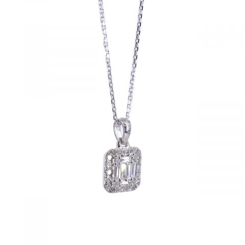 Baguette & Round Cut Diamond Necklace