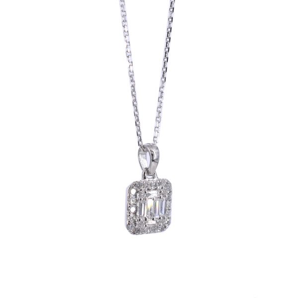 Baguette & Round Cut Diamond Necklace