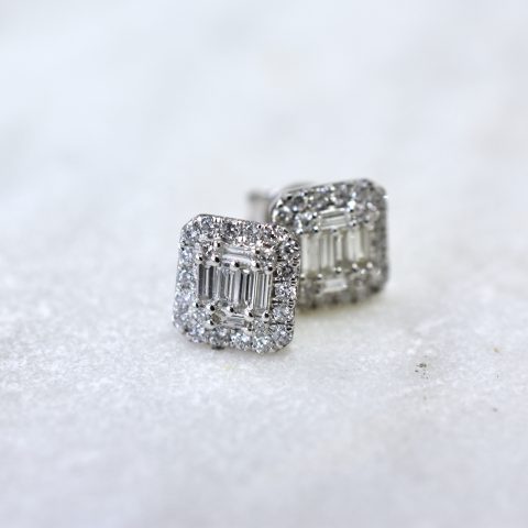 Baguette & Round Cut Diamond Earrings