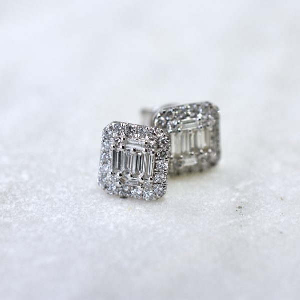 Baguette & Round Cut Diamond Earrings