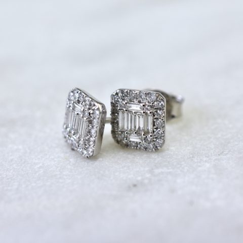 Baguette & Round Cut Diamond Earrings