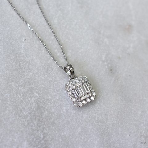 Baguette & Round Cut Diamond Necklace
