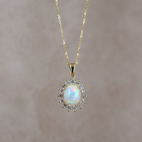 Rainbow Opal & Diamond Necklace