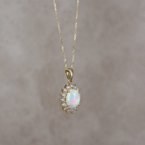 Rainbow Opal & Diamond Necklace