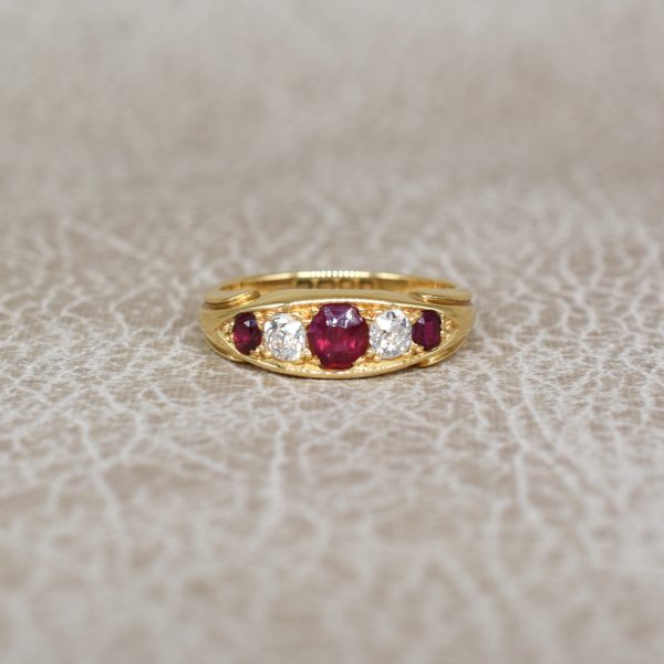 Antique Ruby & Diamond Five Stone Ring
