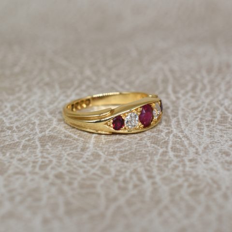Antique Ruby & Diamond Five Stone Ring