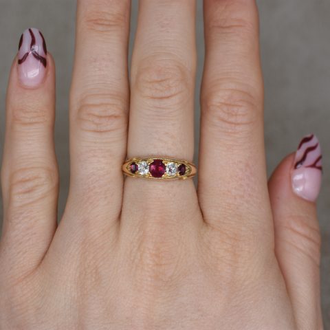 Antique Ruby & Diamond Five Stone Ring