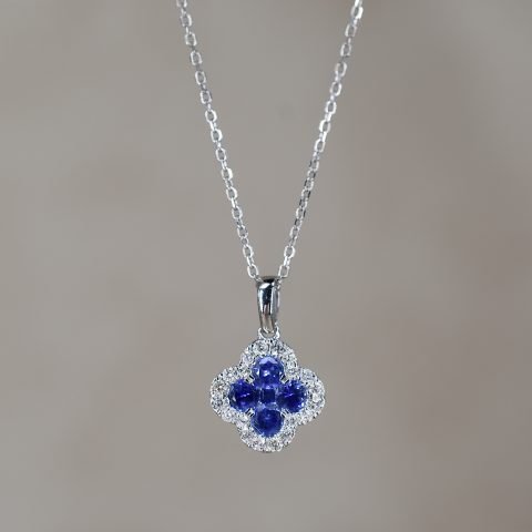 Sapphire & Diamond Clover Necklace