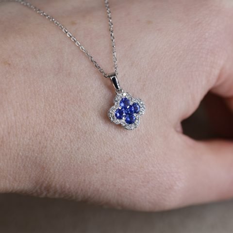 Sapphire & Diamond Clover Necklace