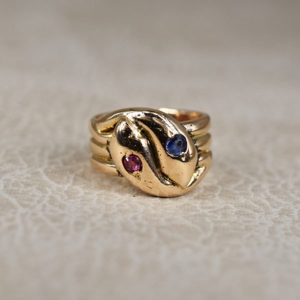 Antique Ruby & Sapphire Double Snake Ring