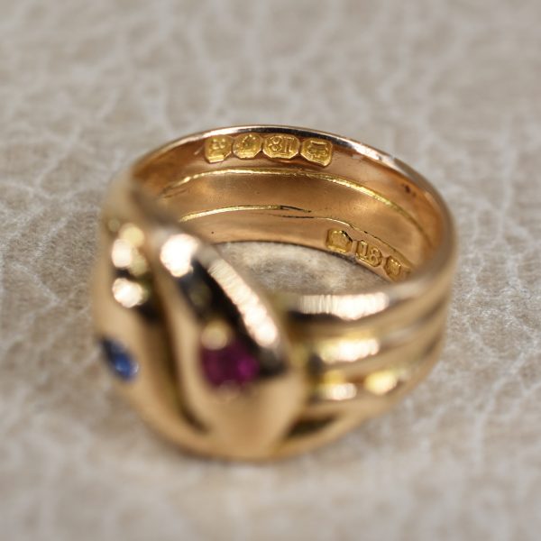 Antique Ruby & Sapphire Double Snake Ring