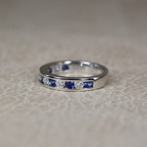 Sapphire & Diamond Half Eternity Ring