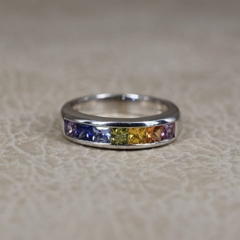 Rainbow Sapphire Half Eternity Ring