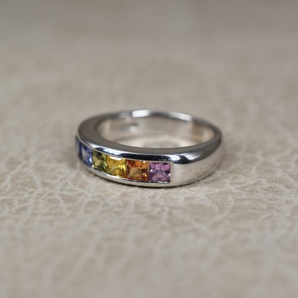Rainbow Sapphire Half Eternity Ring