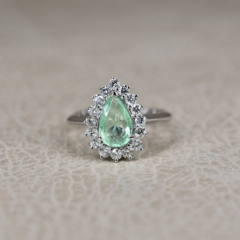 Emerald & Diamond Pear Shape Cluster Ring