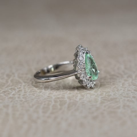 Emerald & Diamond Pear Shape Cluster Ring