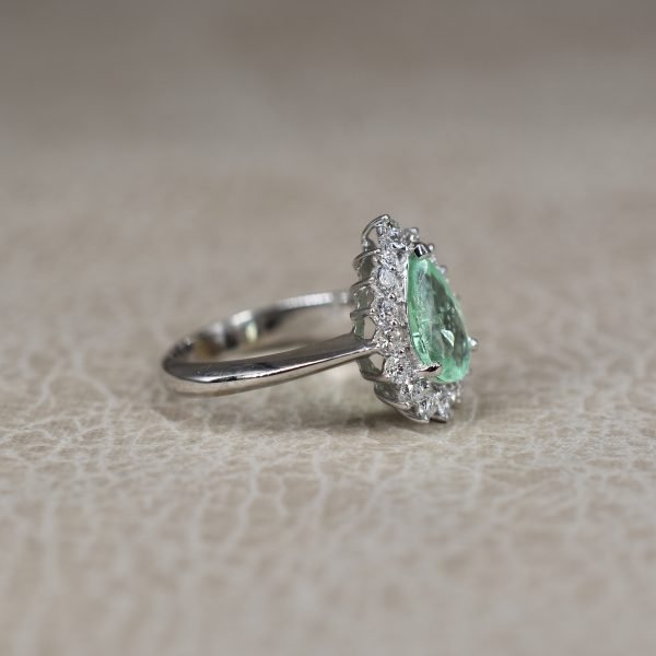 Emerald & Diamond Pear Shape Cluster Ring