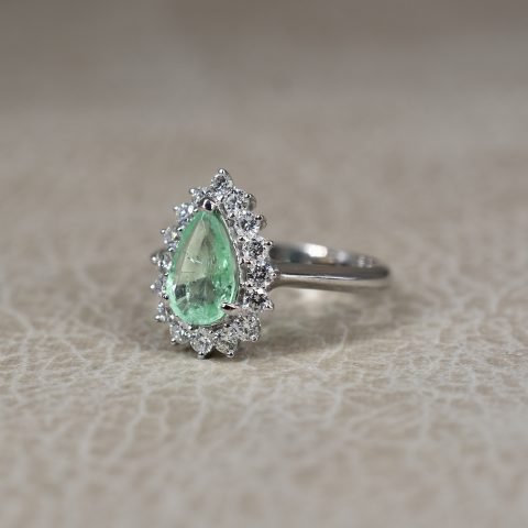 Emerald & Diamond Pear Shape Cluster Ring