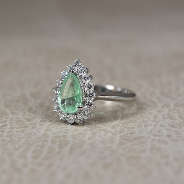 Emerald & Diamond Pear Shape Cluster Ring