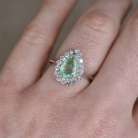 Emerald & Diamond Pear Shape Cluster Ring