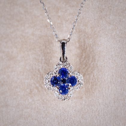 Sapphire & Diamond Clover Necklace