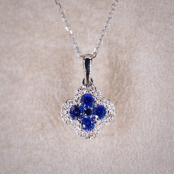 Sapphire & Diamond Clover Necklace