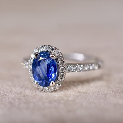 Sapphire & Diamond Halo Ring