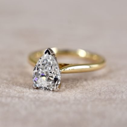 Remounted Antique Pear Cut 1.39ct Diamond Solitaire