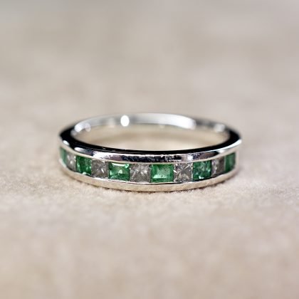 Channel Set Emerald & Diamond Ring