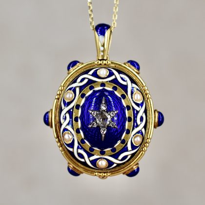 Antique Star & Scroll Enamel Locket Pendant