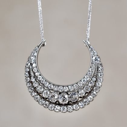 Antique Diamond Crescent Moon Necklace