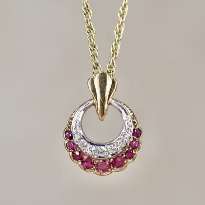 Vintage Ruby & Diamond Crescent Necklace